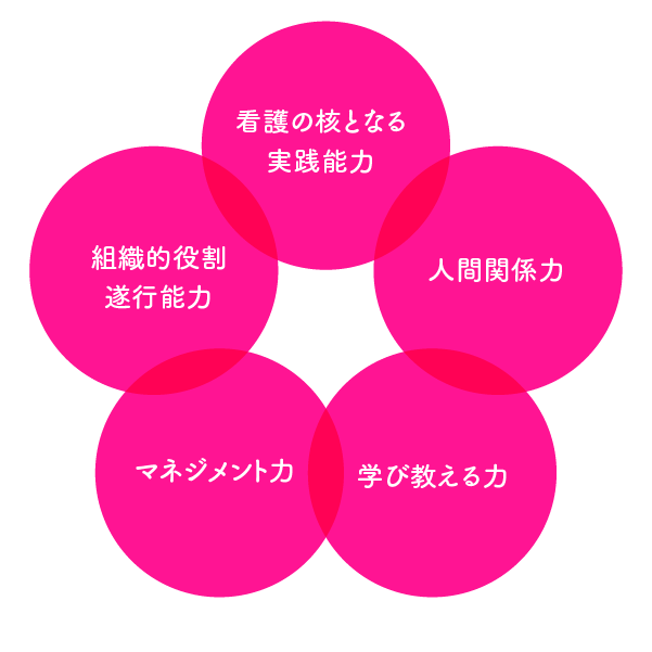 看護の核となる実践能力・人間関係力・学び教える力・マネジメント力・組織的役割 遂行能力